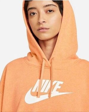 NIKE Cropped Orange Logo Fleece Hoodie
